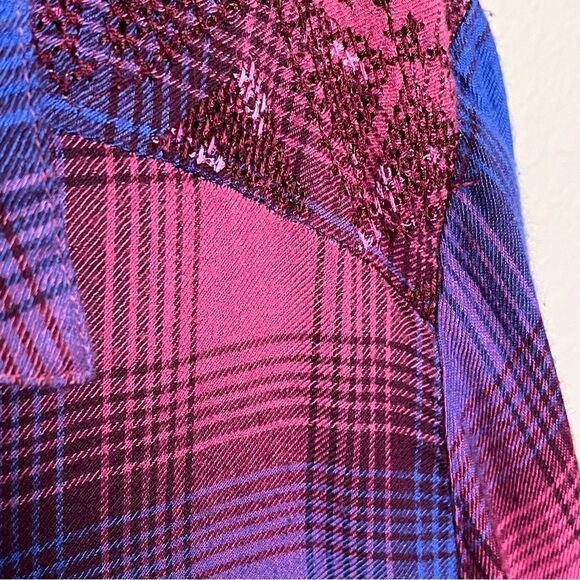 Lucky Brand Purple/Pink Plaid Embellished Long Sleeve Popover Top Size XL - Picture 7 of 13